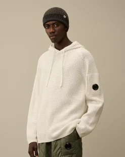 Jumpers<C.P. Company Cotton Chenille Hooded Waffle Knit Gauze White