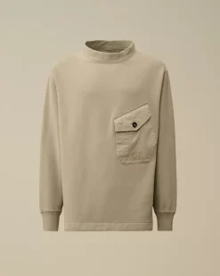 Sweatshirts<C.P. Company Diagonal Fleece Mixed Funnel Neck Sweatshirt Vintage Khaki – Beige