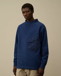 Sweatshirts<C.P. Company Diagonal Fleece Mixed Funnel Neck Sweatshirt Estate Blue