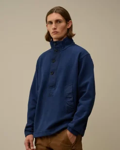 Sweatshirts<C.P. Company Diagonal Fleece Mixed Half Buttoned Sweatshirt Estate Blue