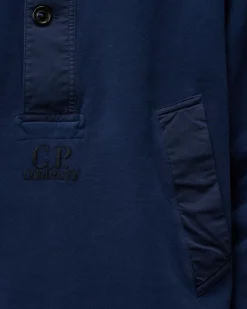 Sweatshirts<C.P. Company Diagonal Fleece Mixed Half Buttoned Sweatshirt Estate Blue