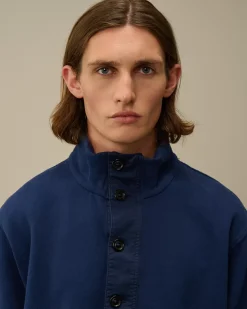 Sweatshirts<C.P. Company Diagonal Fleece Mixed Half Buttoned Sweatshirt Estate Blue