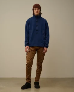 Sweatshirts<C.P. Company Diagonal Fleece Mixed Half Buttoned Sweatshirt Estate Blue