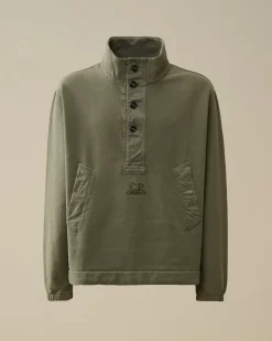 Sweatshirts<C.P. Company Diagonal Fleece Mixed Half Buttoned Sweatshirt Grape Leaf – Green