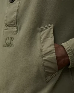 Sweatshirts<C.P. Company Diagonal Fleece Mixed Half Buttoned Sweatshirt Grape Leaf – Green