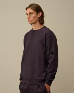 Sweatshirts<C.P. Company Diagonal Raised Fleece Crew Neck Lens Sweatshirt Nightshade – Purple