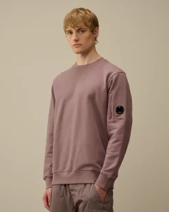 Sweatshirts<C.P. Company Diagonal Raised Fleece Crew Neck Lens Sweatshirt Purple Dove