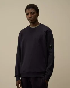 Sweatshirts<C.P. Company Diagonal Raised Fleece Crew Neck Lens Sweatshirt Total Eclipse – Blue