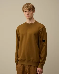 Sweatshirts<C.P. Company Diagonal Raised Fleece Crew Neck Lens Sweatshirt Toffee – Beige