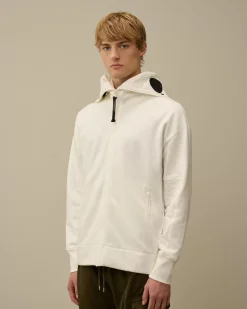 Sweatshirts<C.P. Company Diagonal Raised Fleece Explorer Zipped Hooded Sweatshirt Gauze White