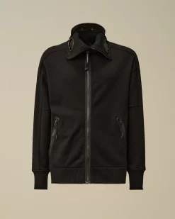 Sweatshirts<C.P. Company Diagonal Raised Fleece Explorer Zipped Hooded Sweatshirt Black