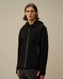 Sweatshirts<C.P. Company Diagonal Raised Fleece Explorer Zipped Hooded Sweatshirt Black