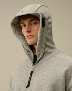 Sweatshirts<C.P. Company Diagonal Raised Fleece Explorer Zipped Hooded Sweatshirt Greystone Melange