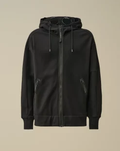 Sweatshirts<C.P. Company Diagonal Raised Fleece Goggle Zipped Hooded Sweatshirt Black