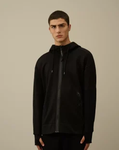 Sweatshirts<C.P. Company Diagonal Raised Fleece Goggle Zipped Hooded Sweatshirt Black