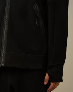 Sweatshirts<C.P. Company Diagonal Raised Fleece Goggle Zipped Hooded Sweatshirt Black