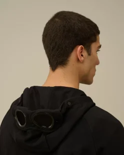 Sweatshirts<C.P. Company Diagonal Raised Fleece Goggle Zipped Hooded Sweatshirt Black