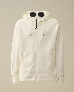 Sweatshirts<C.P. Company Diagonal Raised Fleece Goggle Zipped Hooded Sweatshirt Gauze White