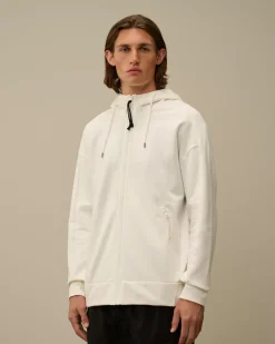 Sweatshirts<C.P. Company Diagonal Raised Fleece Goggle Zipped Hooded Sweatshirt Gauze White