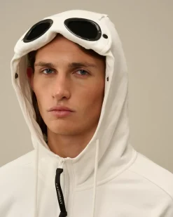 Sweatshirts<C.P. Company Diagonal Raised Fleece Goggle Zipped Hooded Sweatshirt Gauze White