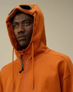 Sweatshirts<C.P. Company Diagonal Raised Fleece Goggle Zipped Hooded Sweatshirt Bombay Brown