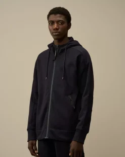 Sweatshirts<C.P. Company Diagonal Raised Fleece Goggle Zipped Hooded Sweatshirt Total Eclipse – Blue