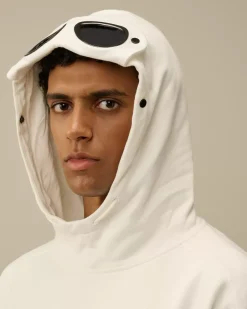 Sweatshirts<C.P. Company Diagonal Raised Fleece Goggle Hooded Sweatshirt Gauze White