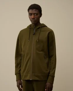 Sweatshirts<C.P. Company Diagonal Raised Fleece Goggle Zipped Hooded Sweatshirt Ivy Green