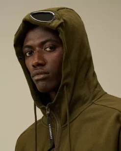 Sweatshirts<C.P. Company Diagonal Raised Fleece Goggle Zipped Hooded Sweatshirt Ivy Green