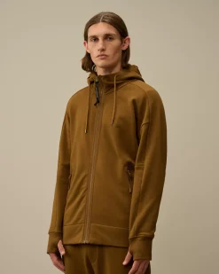 Sweatshirts<C.P. Company Diagonal Raised Fleece Goggle Zipped Hooded Sweatshirt Toffee – Beige