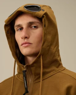 Sweatshirts<C.P. Company Diagonal Raised Fleece Goggle Zipped Hooded Sweatshirt Toffee – Beige