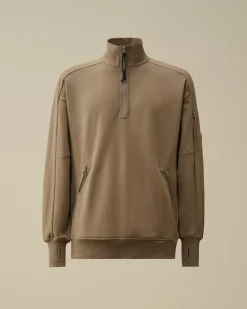 Sweatshirts<C.P. Company Diagonal Raised Fleece Half Zipped Sweatshirt Walnut – Beige