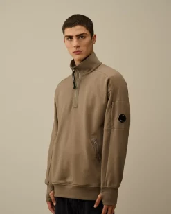 Sweatshirts<C.P. Company Diagonal Raised Fleece Half Zipped Sweatshirt Walnut – Beige