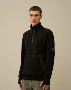 Sweatshirts<C.P. Company Diagonal Raised Fleece Half Zipped Sweatshirt Black