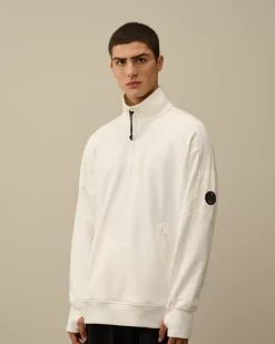 Sweatshirts<C.P. Company Diagonal Raised Fleece Half Zipped Sweatshirt Gauze White