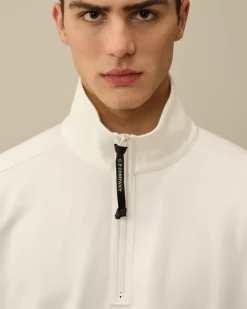 Sweatshirts<C.P. Company Diagonal Raised Fleece Half Zipped Sweatshirt Gauze White
