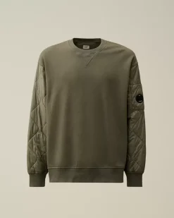 Sweatshirts<C.P. Company Diagonal Raised Fleece Mixed Quilted Crew Neck Sweatshirt Grape Leaf – Green