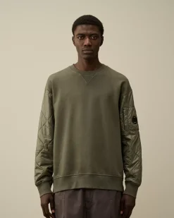 Sweatshirts<C.P. Company Diagonal Raised Fleece Mixed Quilted Crew Neck Sweatshirt Grape Leaf – Green