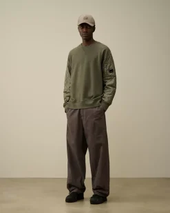 Sweatshirts<C.P. Company Diagonal Raised Fleece Mixed Quilted Crew Neck Sweatshirt Grape Leaf – Green