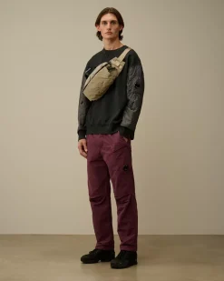 Sweatshirts<C.P. Company Diagonal Raised Fleece Mixed Quilted Crew Neck Sweatshirt Black Sand