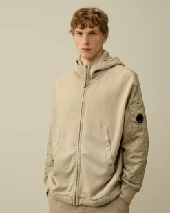Sweatshirts<C.P. Company Diagonal Raised Fleece Mixed Quilted Hooded Sweatshirt Vintage Khaki – Beige