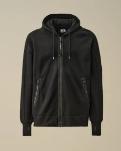 Sweatshirts<C.P. Company Diagonal Raised Fleece Zipped Hooded Sweatshirt Black