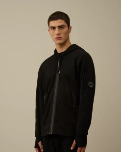 Sweatshirts<C.P. Company Diagonal Raised Fleece Zipped Hooded Sweatshirt Black