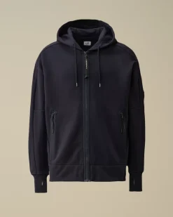 Sweatshirts<C.P. Company Diagonal Raised Fleece Zipped Hooded Sweatshirt Total Eclipse – Blue