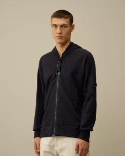 Sweatshirts<C.P. Company Diagonal Raised Fleece Zipped Hooded Sweatshirt Total Eclipse – Blue