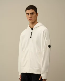Sweatshirts<C.P. Company Diagonal Raised Fleece Zipped Hooded Sweatshirt Gauze White