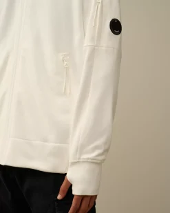 Sweatshirts<C.P. Company Diagonal Raised Fleece Zipped Hooded Sweatshirt Gauze White