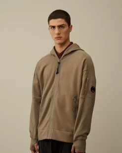 Sweatshirts<C.P. Company Diagonal Raised Fleece Zipped Hooded Sweatshirt Walnut – Beige