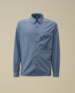 Shirt<C.P. Company Emerized Popeline Buttoned Shirt Flint Stone – Blue