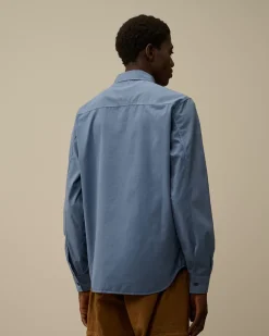Shirt<C.P. Company Emerized Popeline Buttoned Shirt Flint Stone – Blue